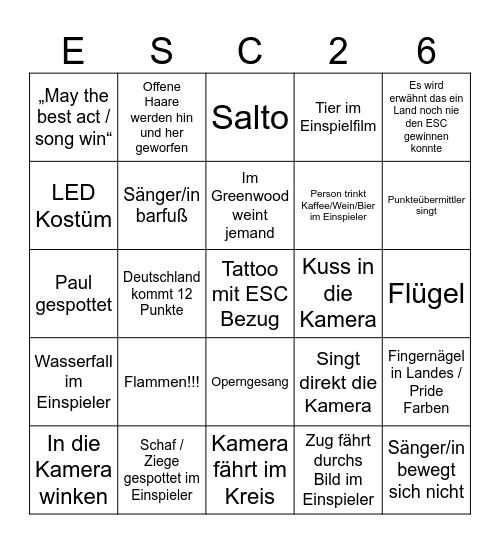 ESC 26 Bingo Card