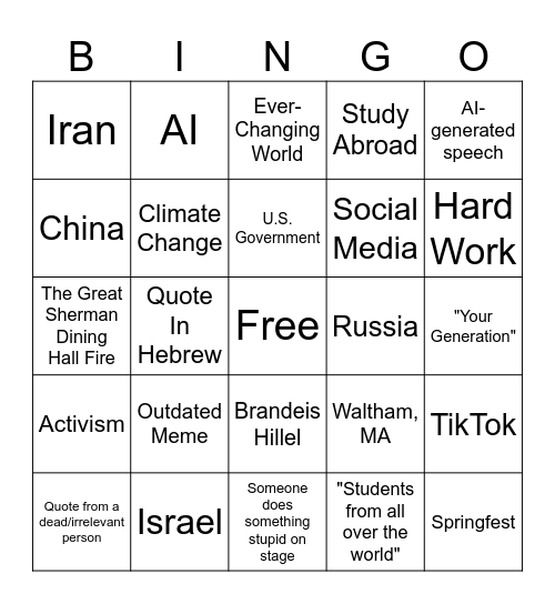 Brandeis 2026 Graduation Bingo Card