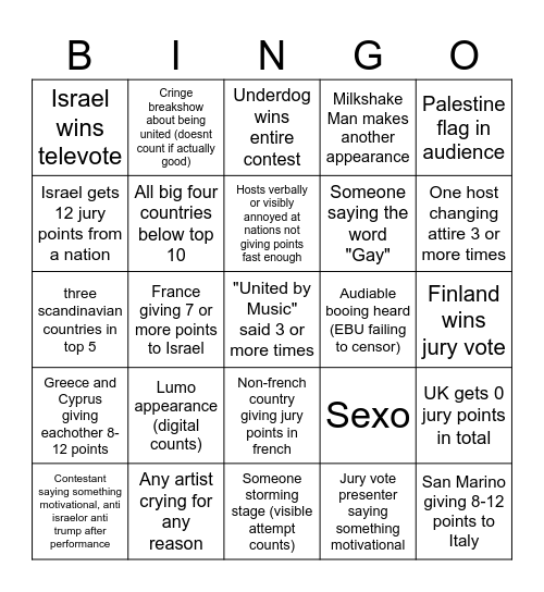 Mercy's Eurovsion Boogaloo Bingo Card