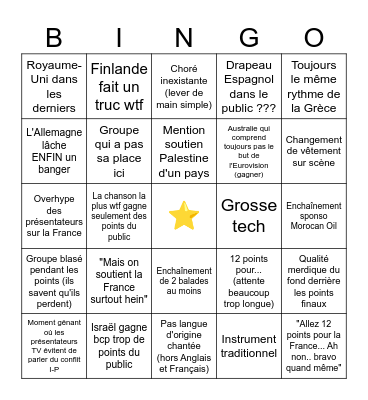 Eurovision Bingo Card
