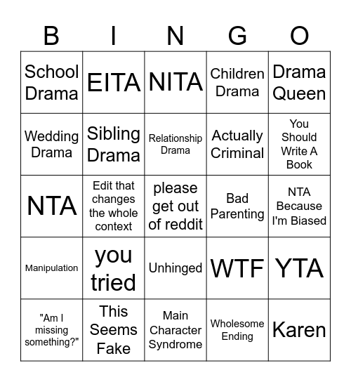 Untitled Bingo Card