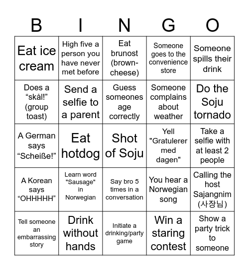Norwegian National Day Bingo Card