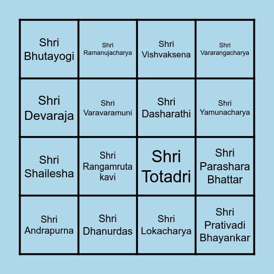 Guruparampara Bingo Card