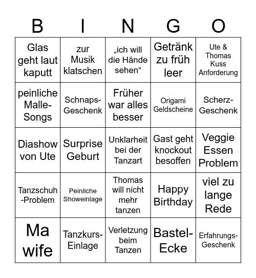 Utes 60ter Geburtstag Bingo Card