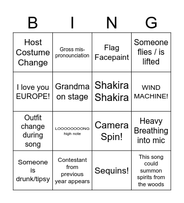 EUROVISION 2026 Bingo Card