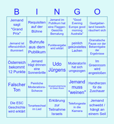 Eurovision 2026 Bingo Card