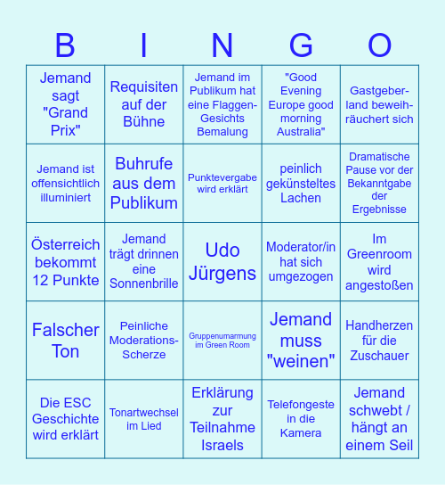 Eurovision 2026 Bingo Card
