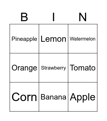 Fruits and vegetables Bingo Card