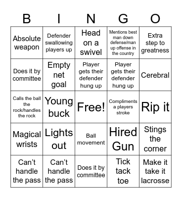 Lacrosse Bingo Card