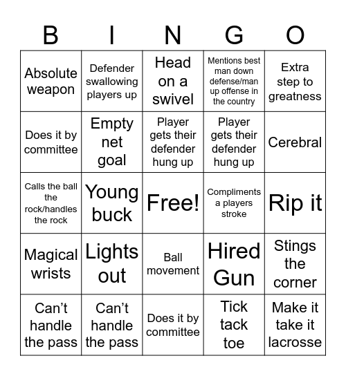 Lacrosse Bingo Card