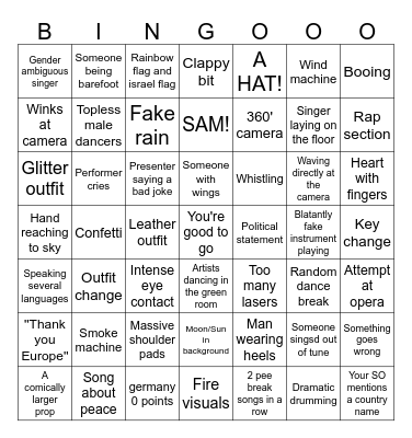 Eurovision 2036 Bingo Card