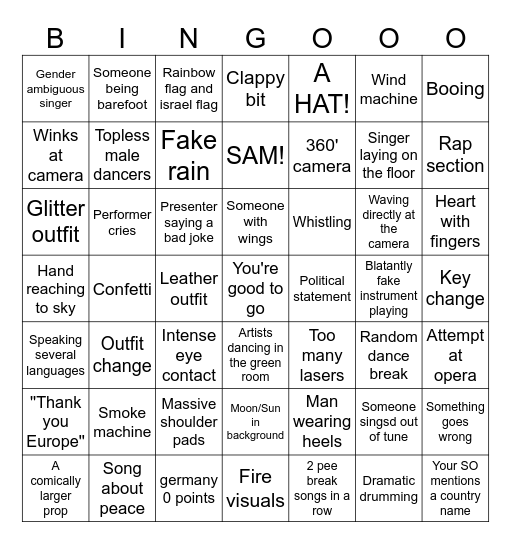 Eurovision 2036 Bingo Card