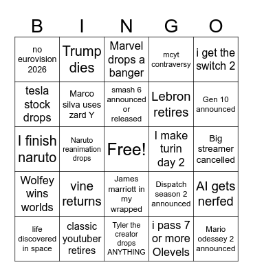 2026 bingo!! Bingo Card