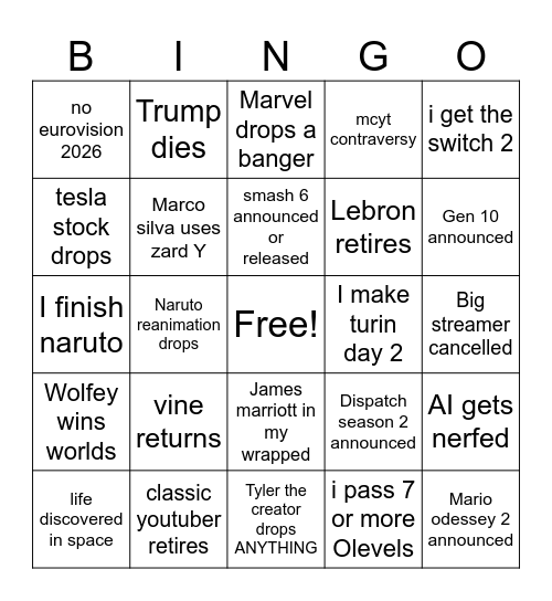2026 bingo!! Bingo Card