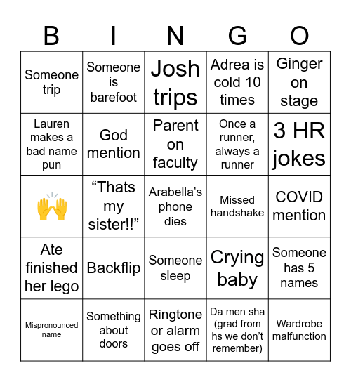 Arabella Grad Bingo Card