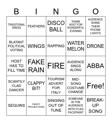 Eurovision Bingo 2024 Bingo Card