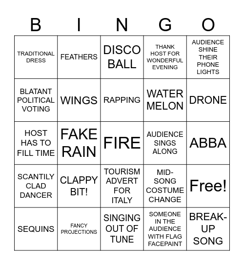Eurovision Bingo 2024 Bingo Card