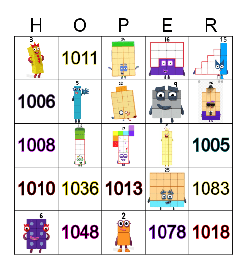 Number blocks Bingo Card