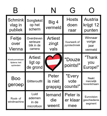 Eurovision 2026 Bingo Card