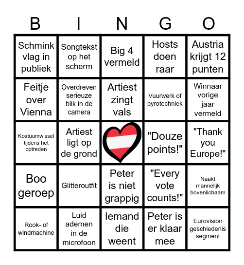 Eurovision 2026 Bingo Card