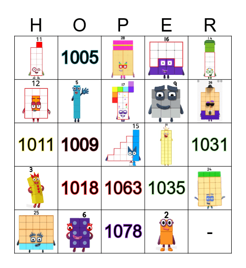 Number blocks Bingo Card