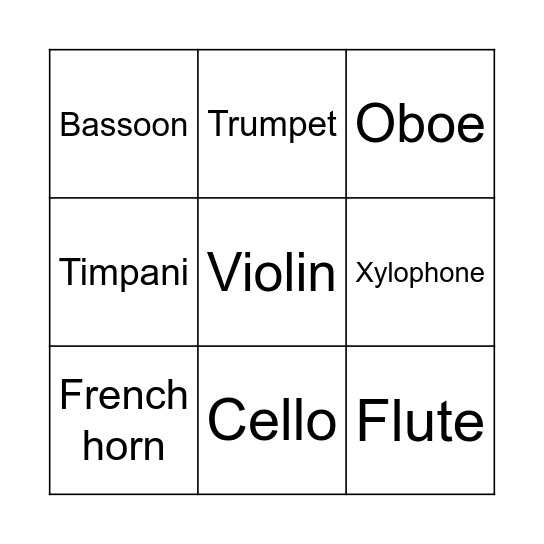 Instrument Bingo! Bingo Card