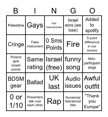 Eurovision 2026 Bingo Card
