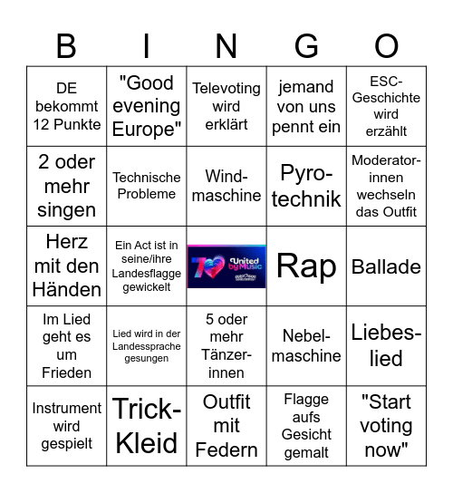 ESC Wien 2026 Bingo Card