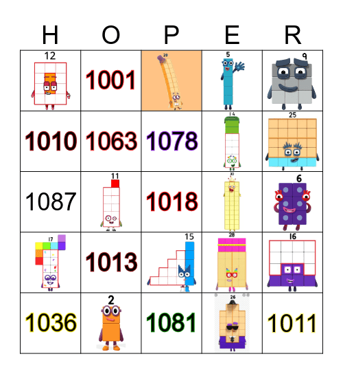 Number blocks Bingo Card