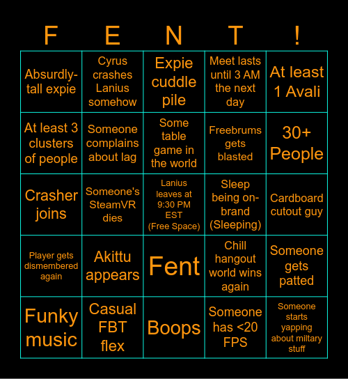 VRChat Expie Meet Bingo Card