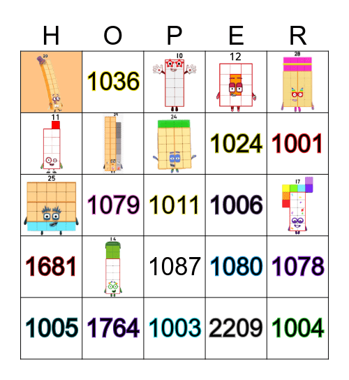 Number blocks Bingo Card