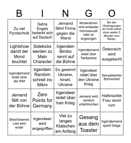 ESC 2026 Bingo Card
