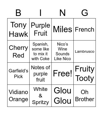 Wine Tasting Bingo! Bingo Card