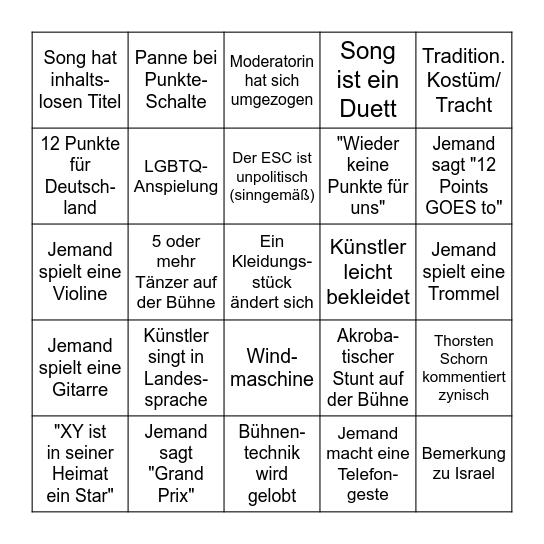 ESC Bingo Card