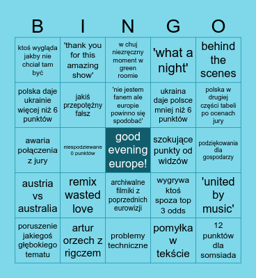 eurowizja 2026 Bingo Card