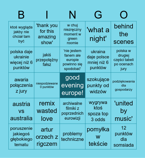 eurowizja 2026 Bingo Card