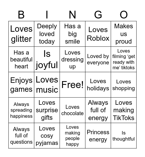 Selena’s Special Day Bingo Card