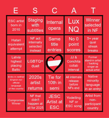 Eurovision 2026 Bingo Card