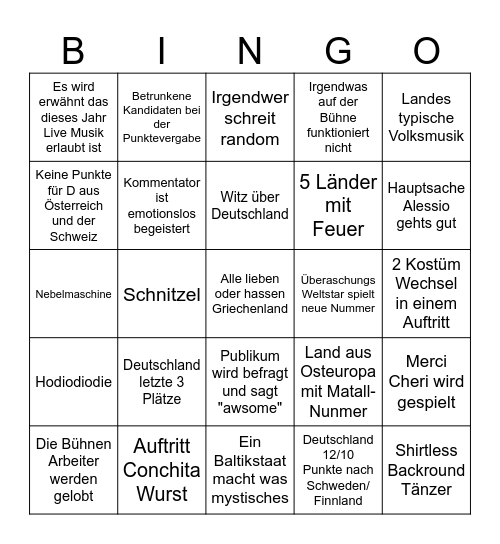 ESC 2026 Bingo Card