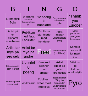 Eurovision Bingo 2026 Bingo Card