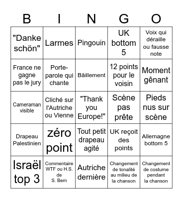 Eurovision 2026 Bingo Card