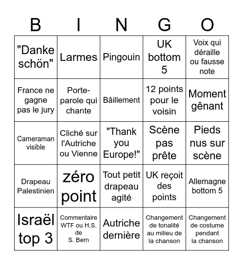 Eurovision 2026 Bingo Card