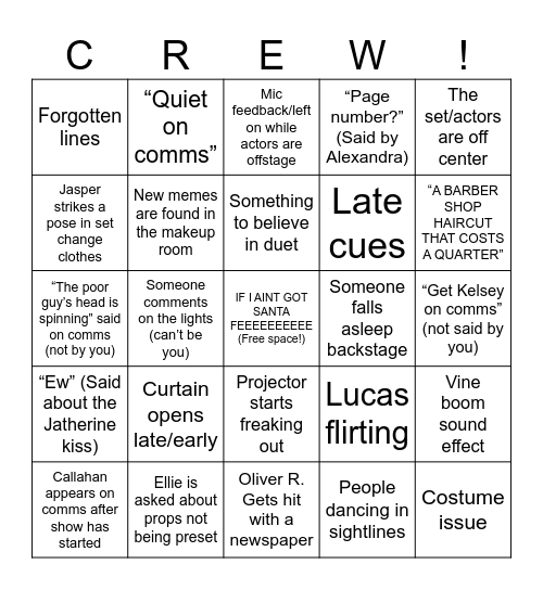 Crew Bingo Card