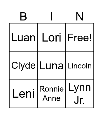 The Loud House Bingo Card