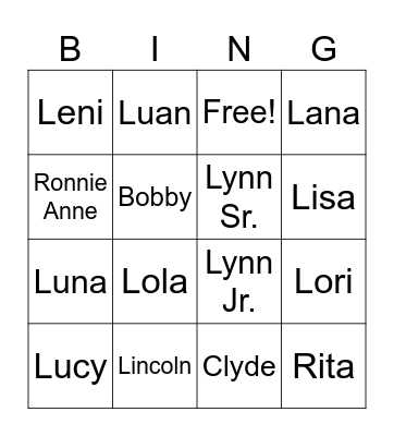 The Loud House Bingo Card