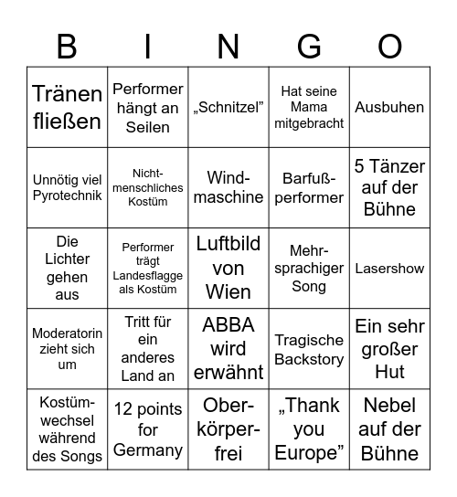 ESC 2026 Bingo Card