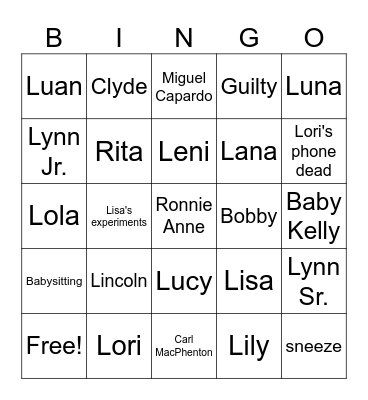 The Loud House Bingo Card