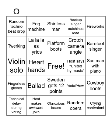 Eurovision Bingo Card