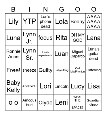 The Loud House Bingo Card