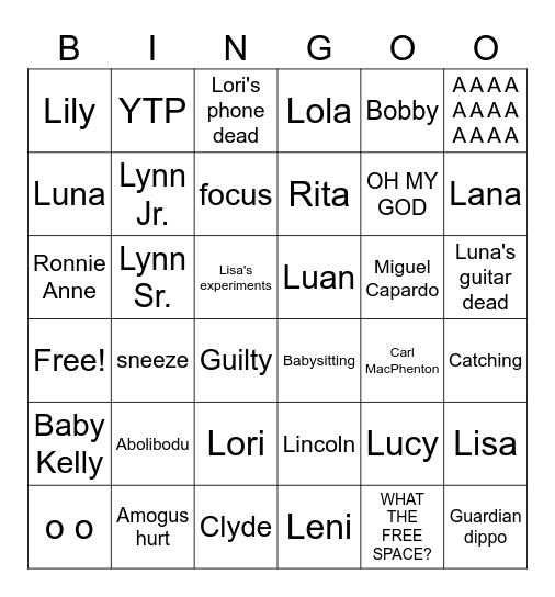 The Loud House Bingo Card